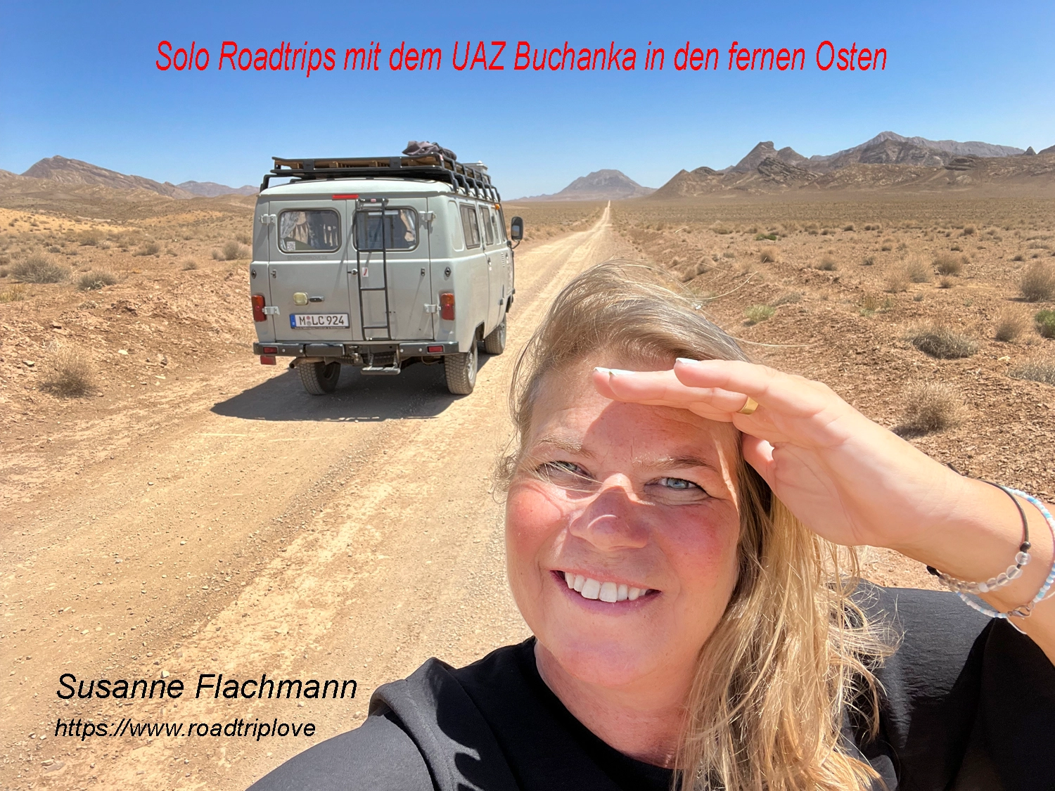 ​Wüste mit Camper und Frau, Weltenbummler-Treffen,  Susanne Flachmann - ​https://www.roadtriplove.de/